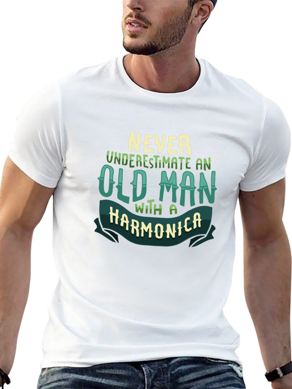 Never Underestimate Old Man Harmonica T-Shirt