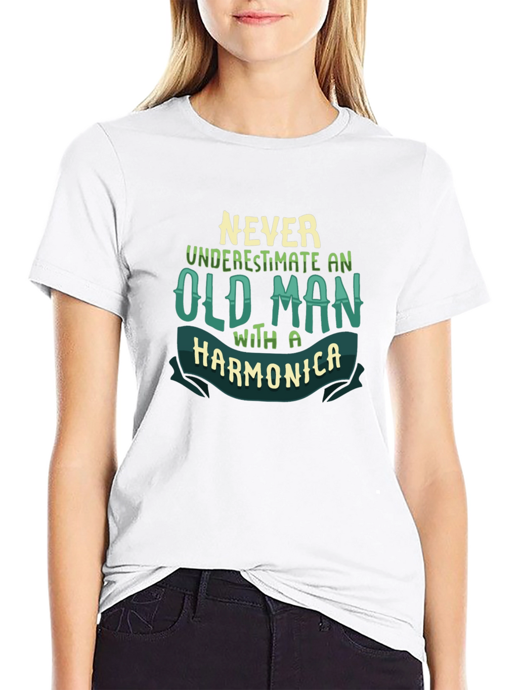 Never Underestimate Old Man Harmonica T-Shirt