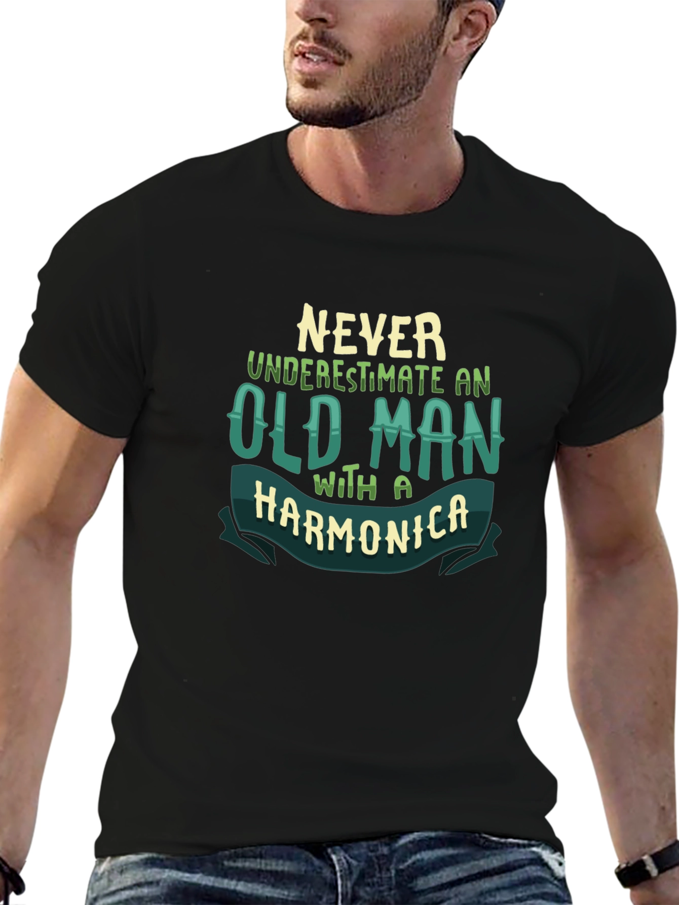 Never Underestimate Old Man Harmonica T-Shirt