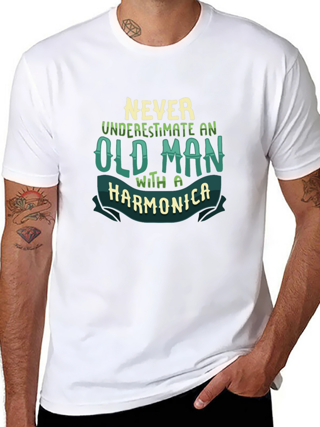 Never Underestimate Old Man Harmonica T-Shirt
