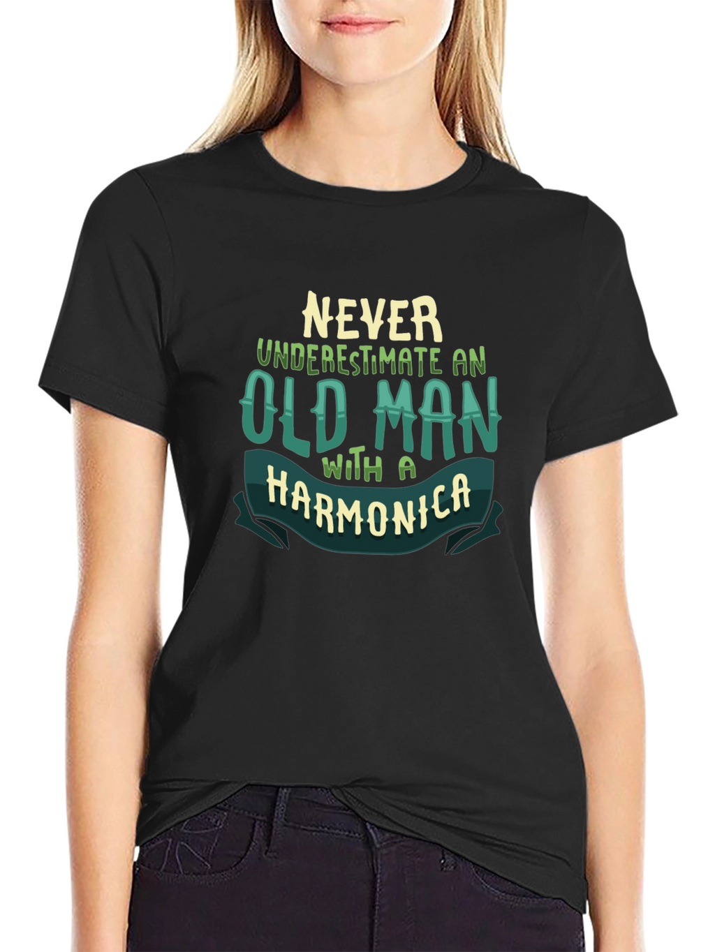 Never Underestimate Old Man Harmonica T-Shirt
