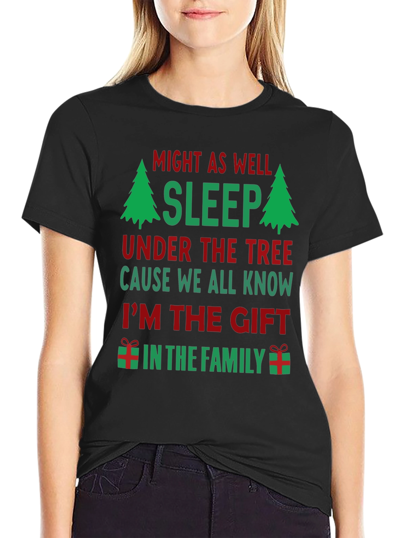 Funny Christmas T-Shirt: Might As Well Sleep Under The Tree
