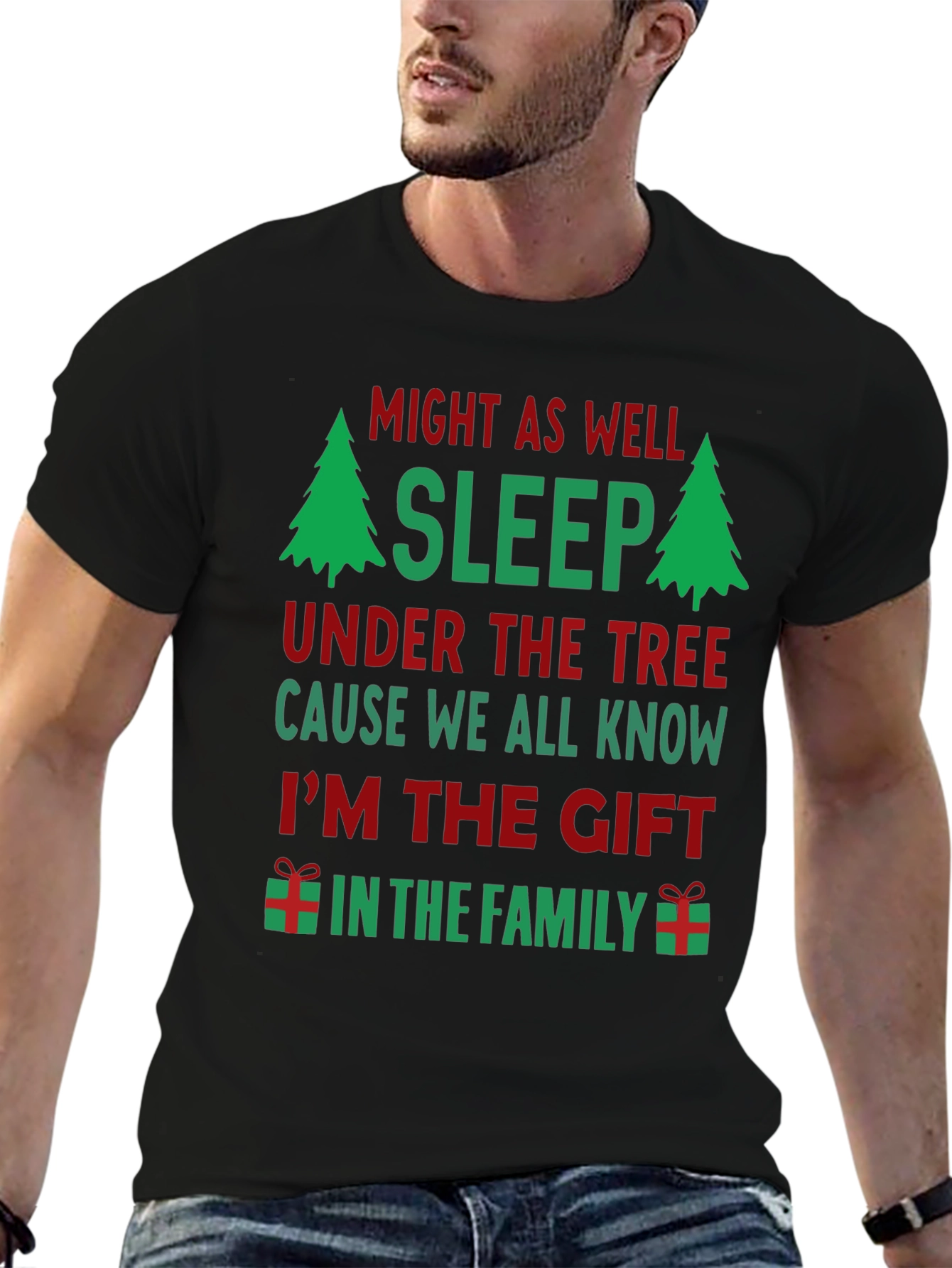 Funny Christmas T-Shirt: Might As Well Sleep Under The Tree