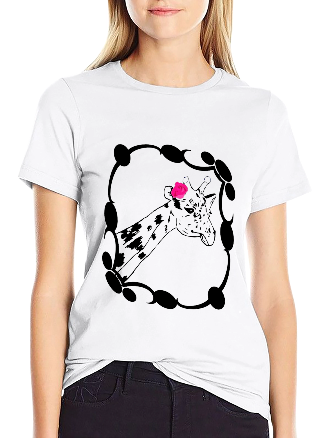 Giraffe Rose Graphic Tee - Stylish Mens Black T-Shirt