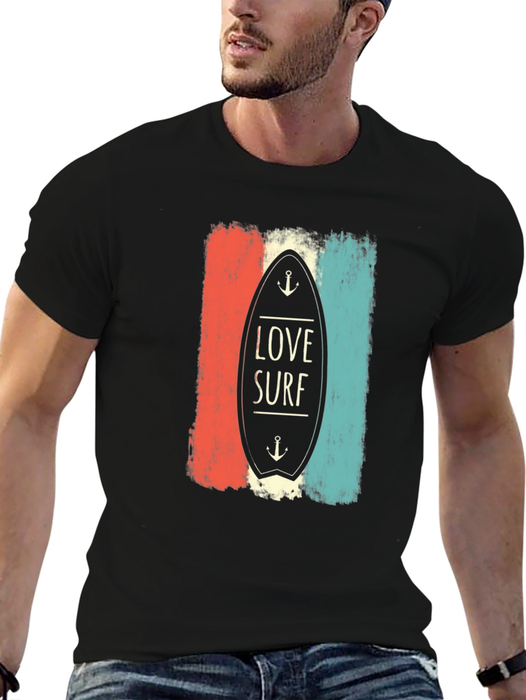 Love Surf Graphic Tee - Retro Surfboard Design T-Shirt