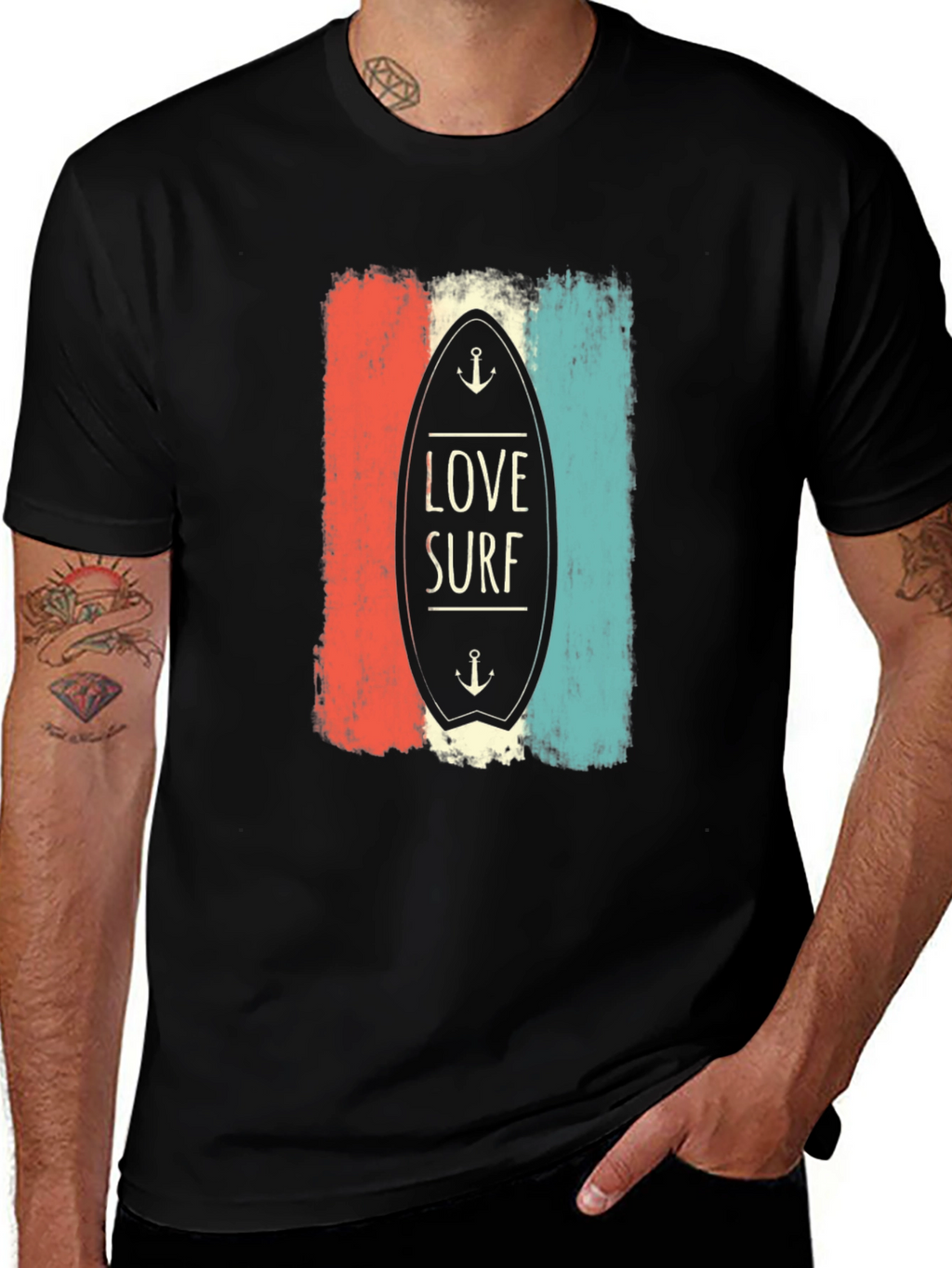 Love Surf Graphic Tee - Retro Surfboard Design T-Shirt