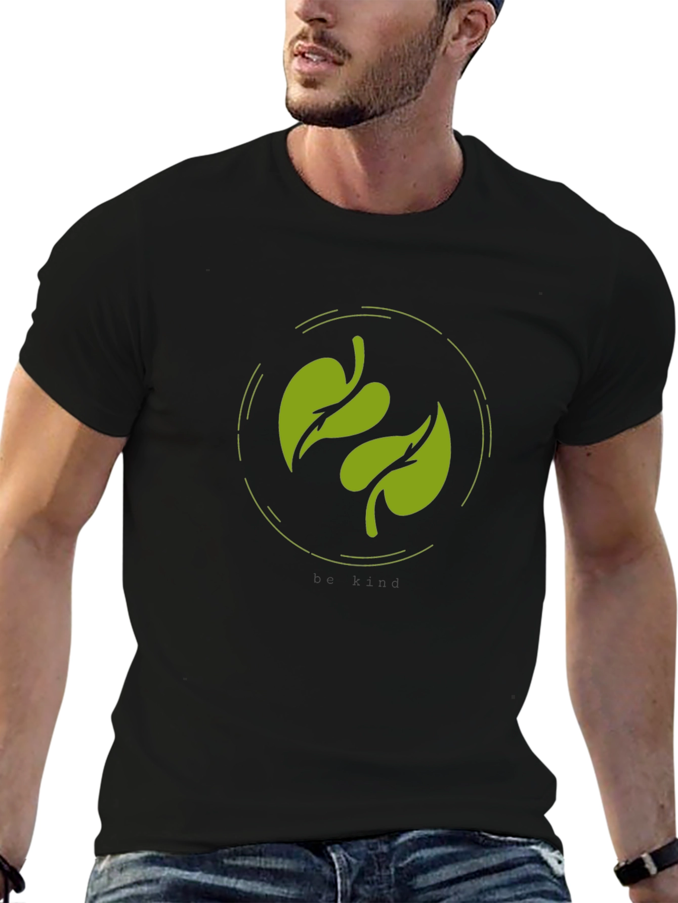 Nature Leaf Graphic Print T-Shirt - Black