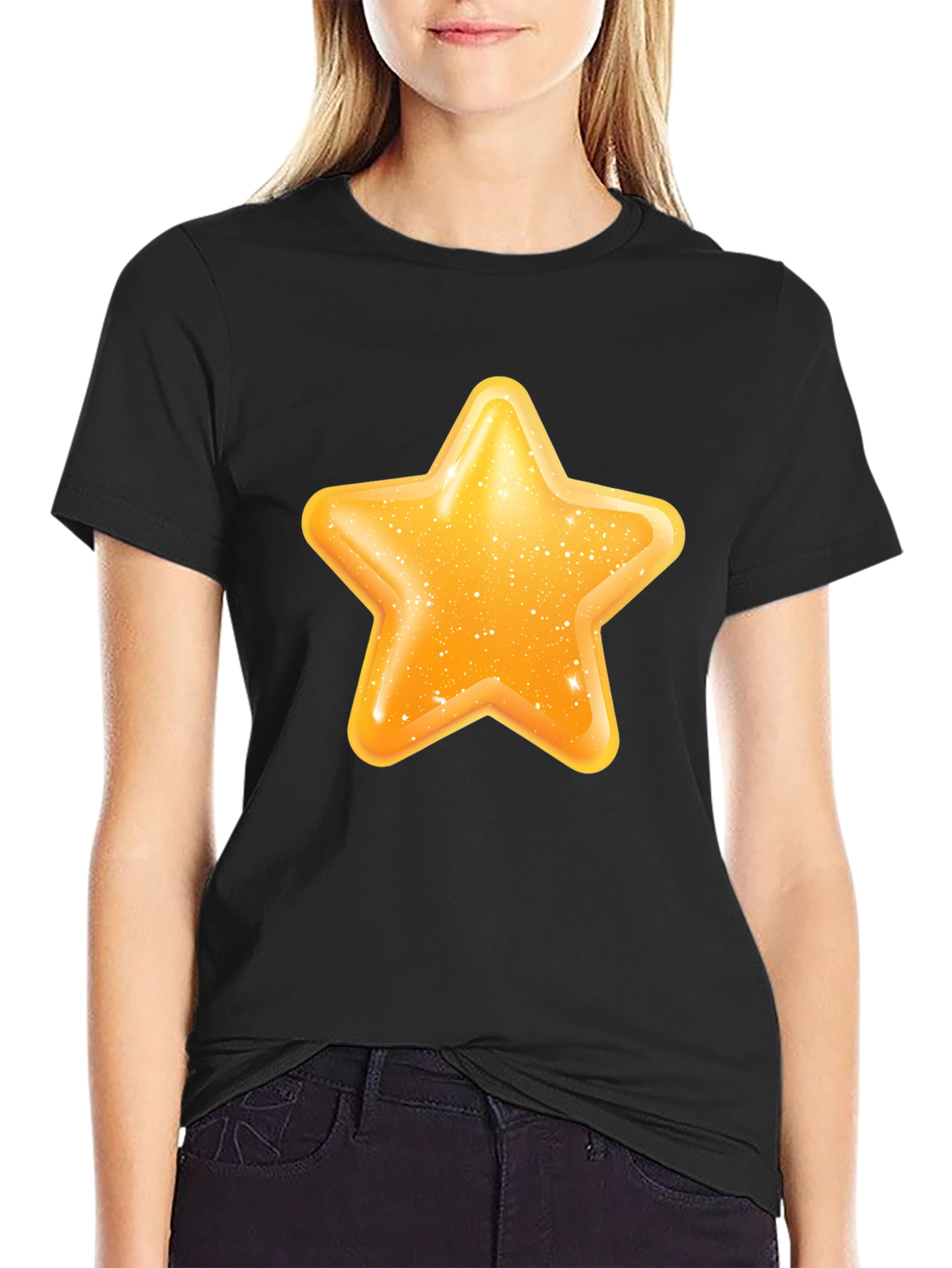 Shiny Star Graphic Black T-Shirt