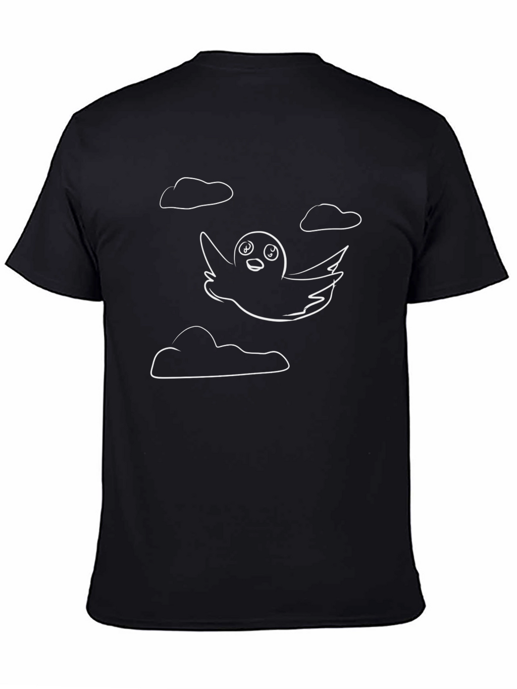 Whimsical Cloud & Bird Graphic Tee - Black