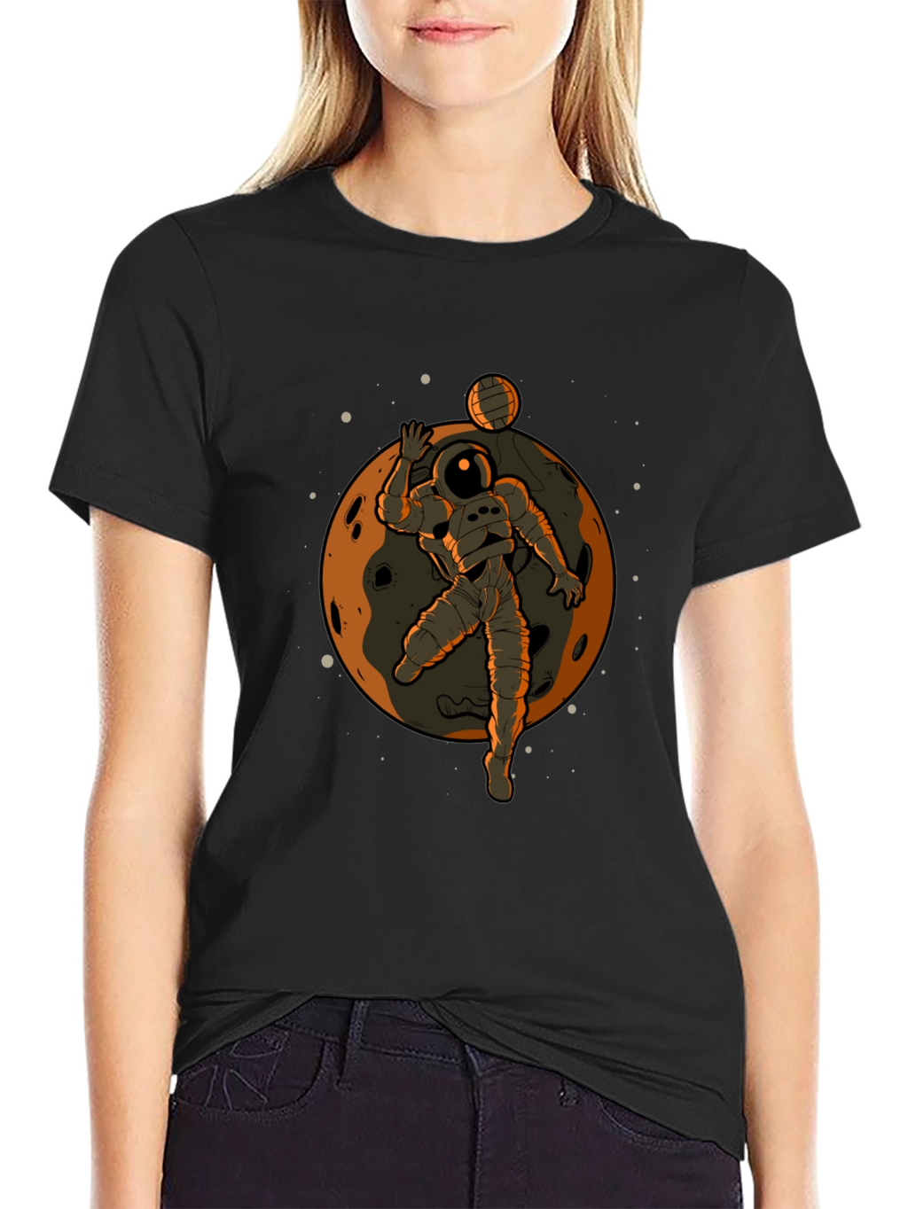 Astronaut Volleyball Graphic Tee - Black Cotton T-Shirt