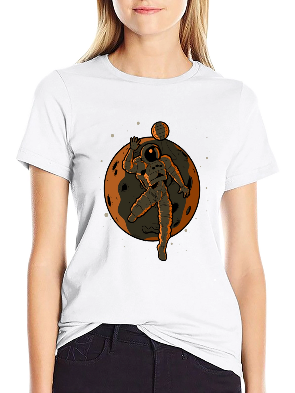 Astronaut Volleyball Graphic Tee - Black Cotton T-Shirt