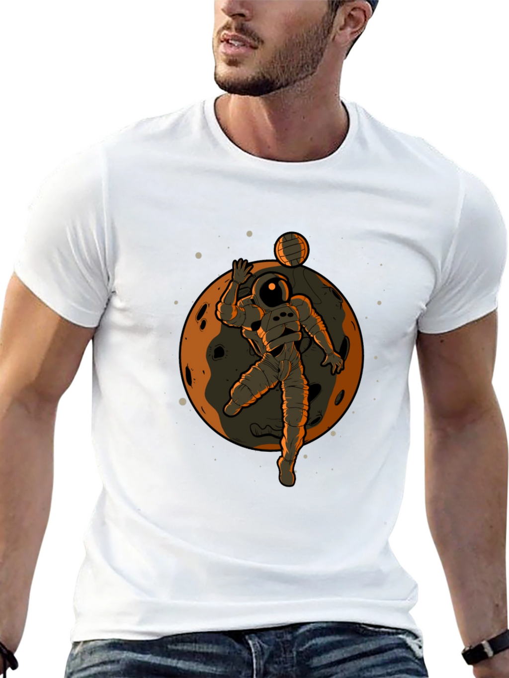 Astronaut Volleyball Graphic Tee - Black Cotton T-Shirt