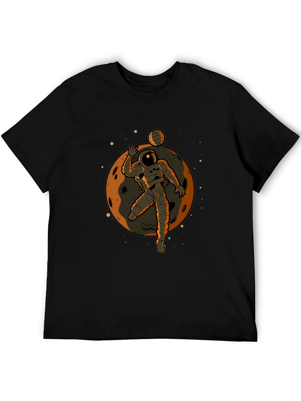 Astronaut Volleyball Graphic Tee - Black Cotton T-Shirt