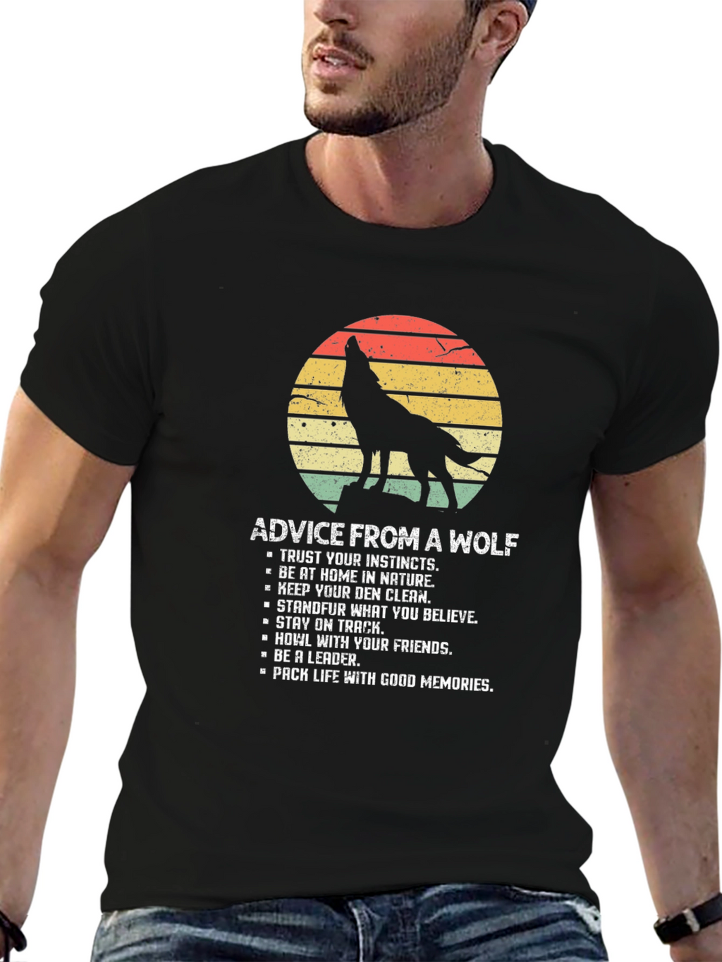 Wolf Advice Graphic Tee - Nature Inspired Black T-Shirt