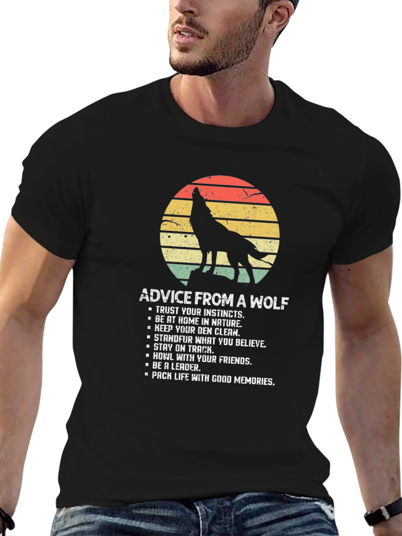 Wolf Advice Graphic Tee - Nature Inspired Black T-Shirt