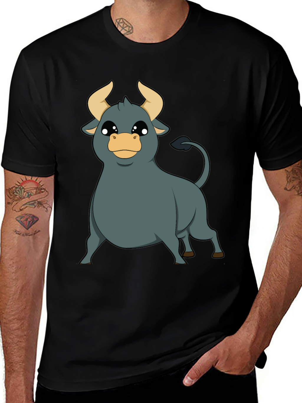 Cartoon Bull T-Shirt - Black Graphic Tee