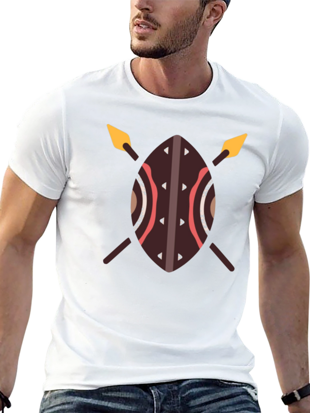 African Shield Spear T-Shirt - Warrior Design Tee