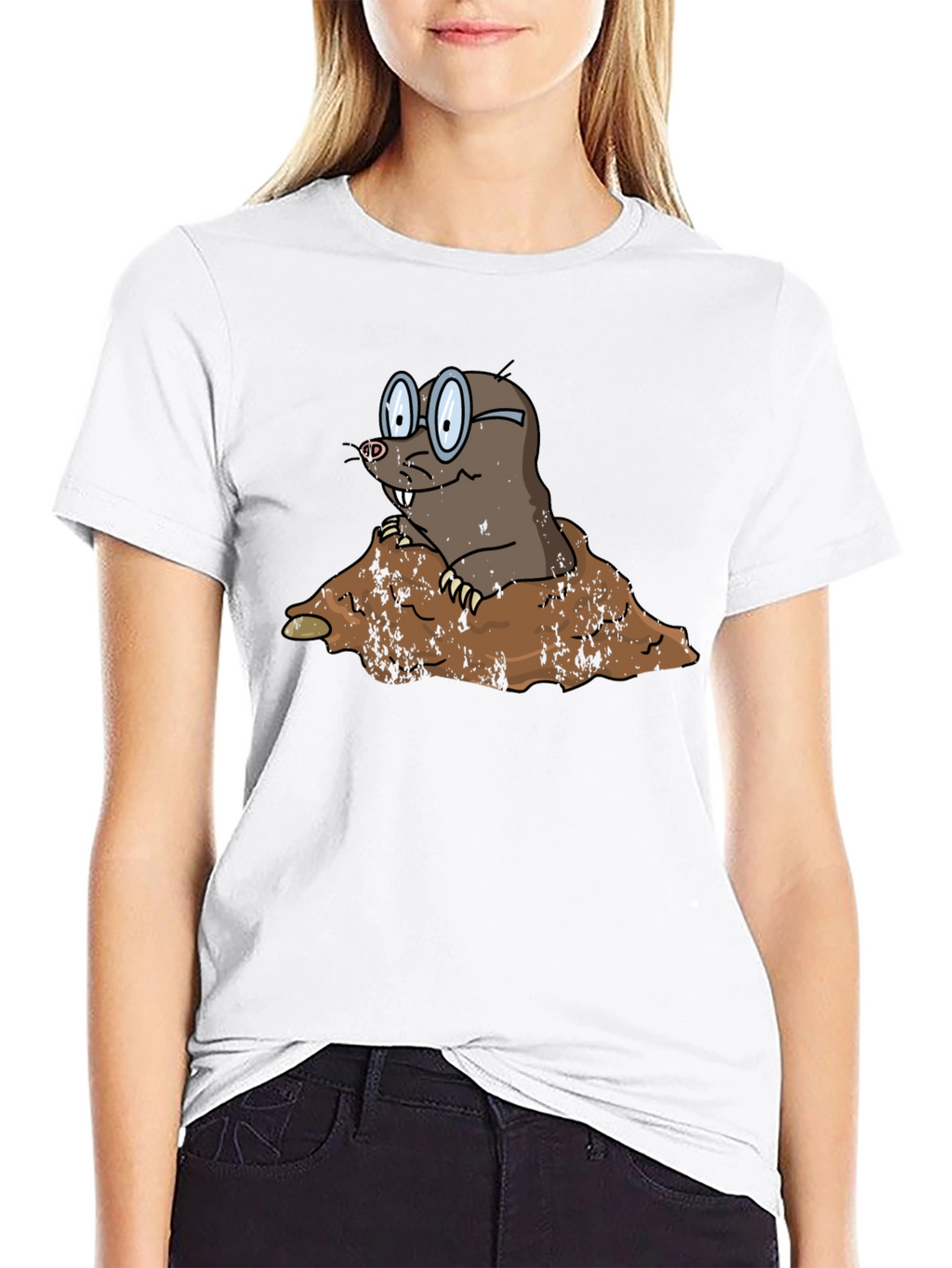 Mole Cartoon Graphic Black T-Shirt
