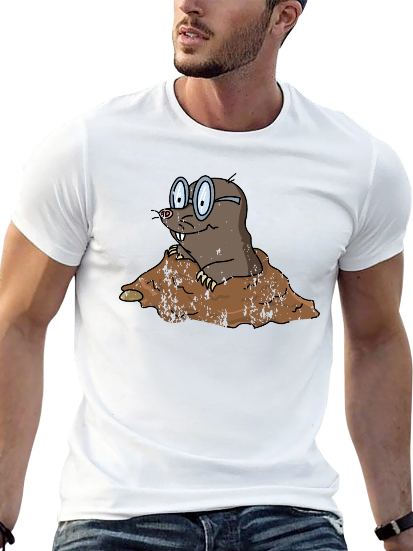 Mole Cartoon Graphic Black T-Shirt