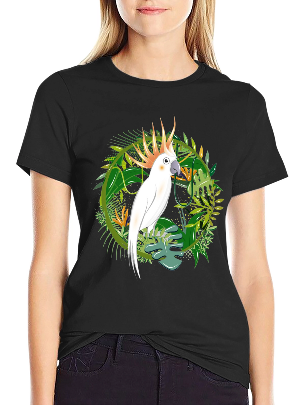 Tropical Cockatoo Graphic Tee - Mens Black T-Shirt