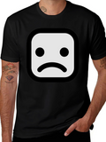 Sad Face Graphic T-Shirt - Black Cotton Blend
