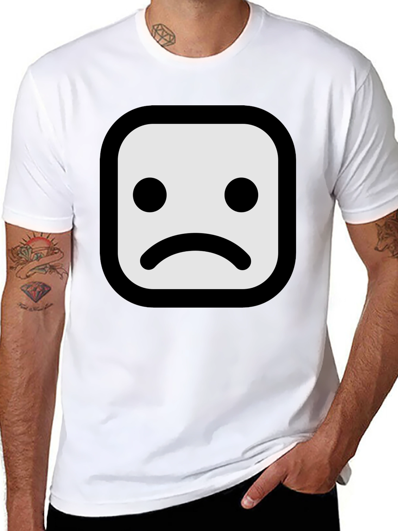Sad Face Graphic T-Shirt - Black Cotton Blend