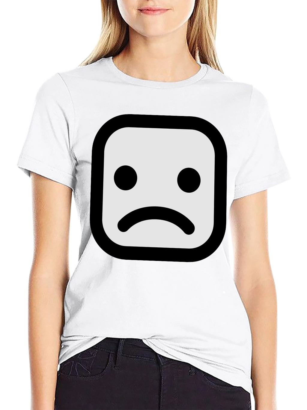 Sad Face Graphic T-Shirt - Black Cotton Blend