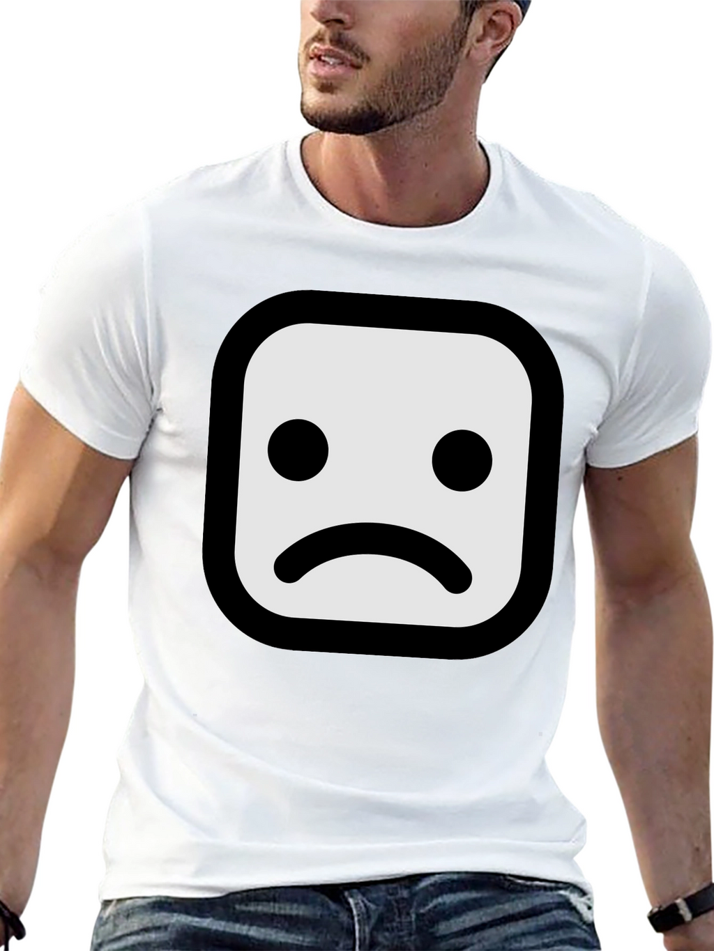 Sad Face Graphic T-Shirt - Black Cotton Blend