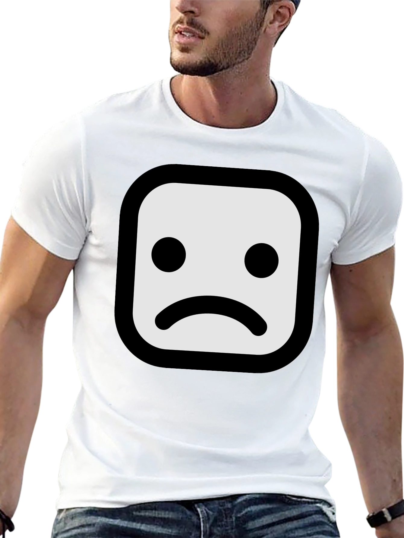 Sad Face Graphic T-Shirt - Black Cotton Blend