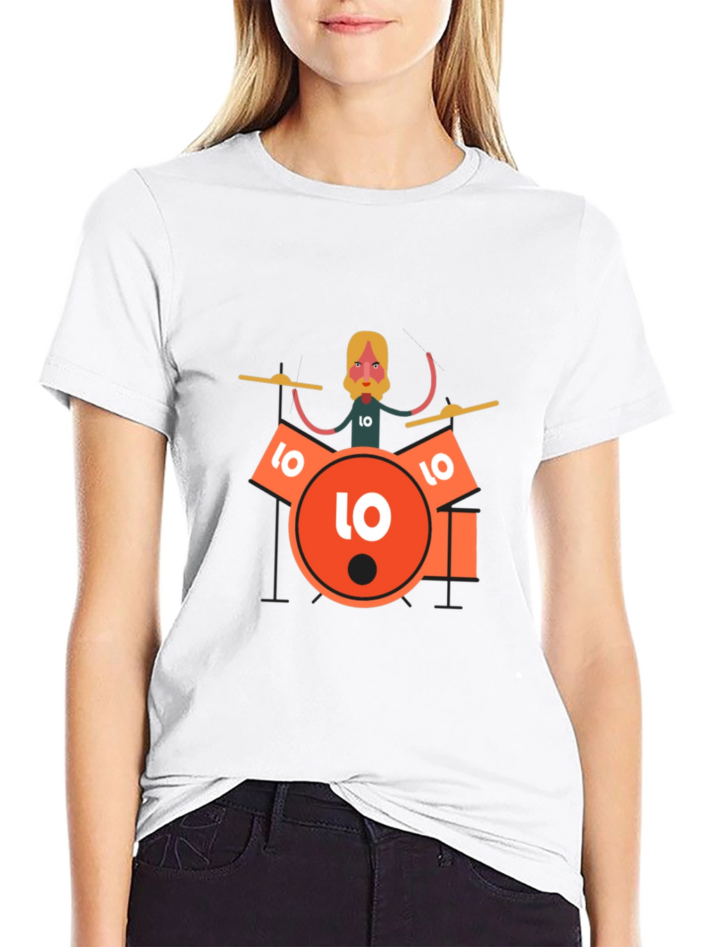 Drummer Graphic Tee - Black Crew Neck T-Shirt