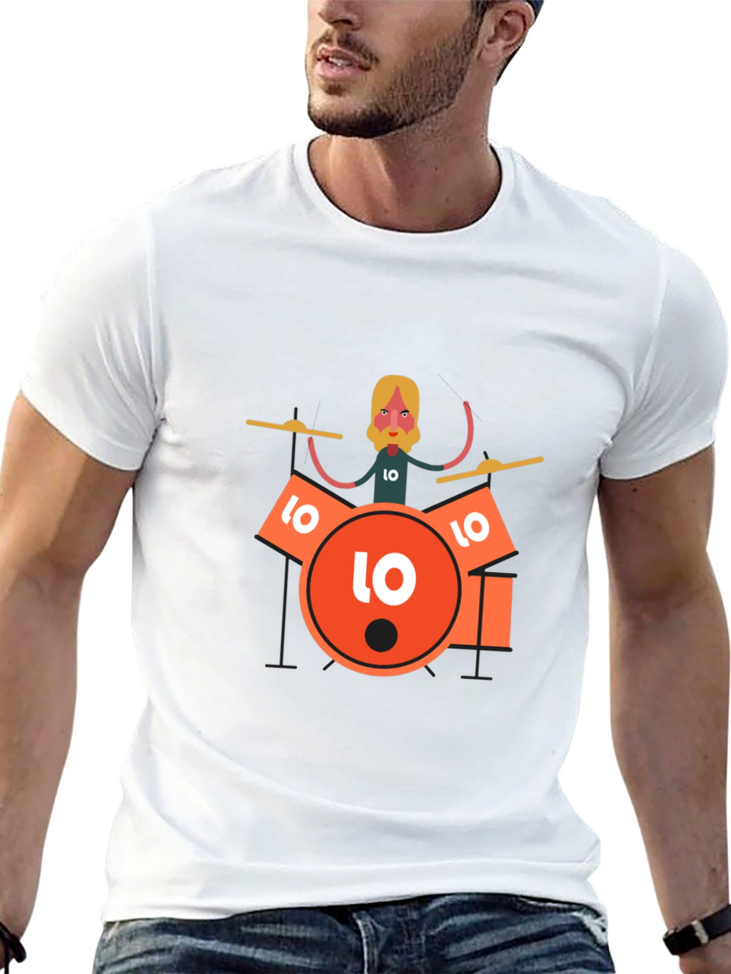 Drummer Graphic Tee - Black Crew Neck T-Shirt