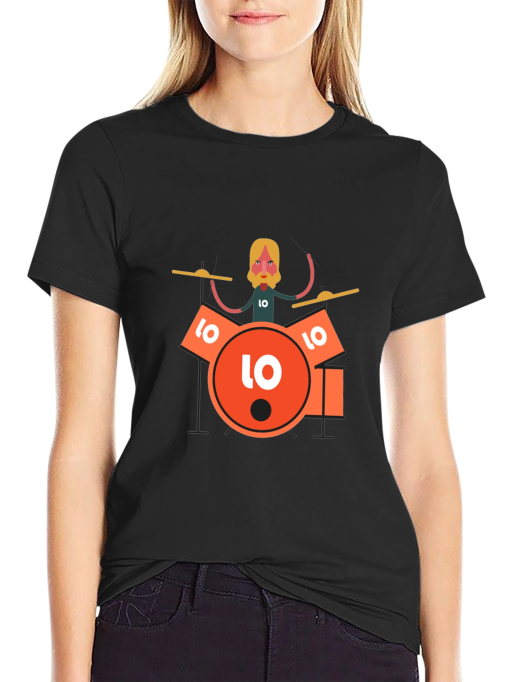 Drummer Graphic Tee - Black Crew Neck T-Shirt