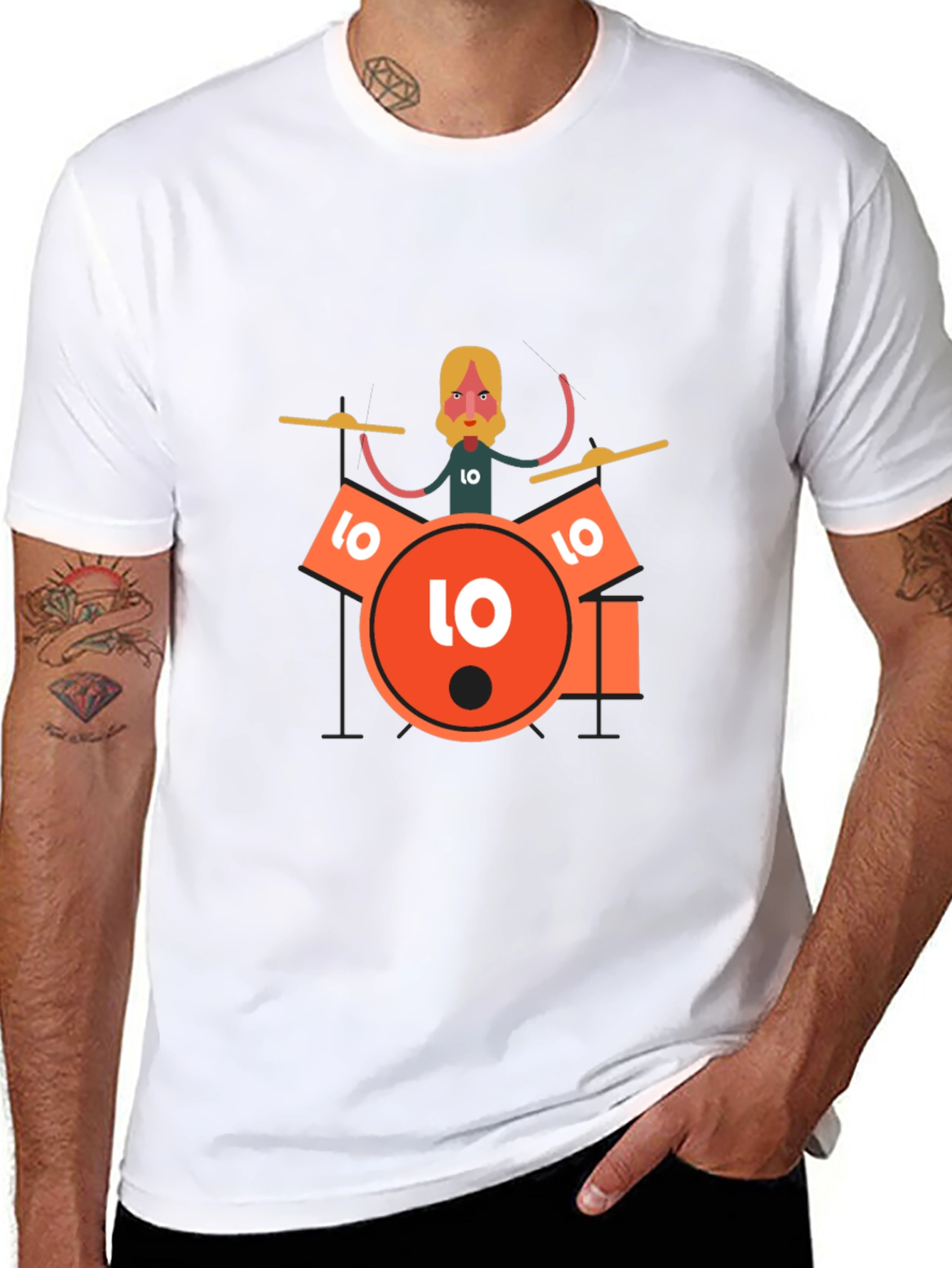 Drummer Graphic Tee - Black Crew Neck T-Shirt