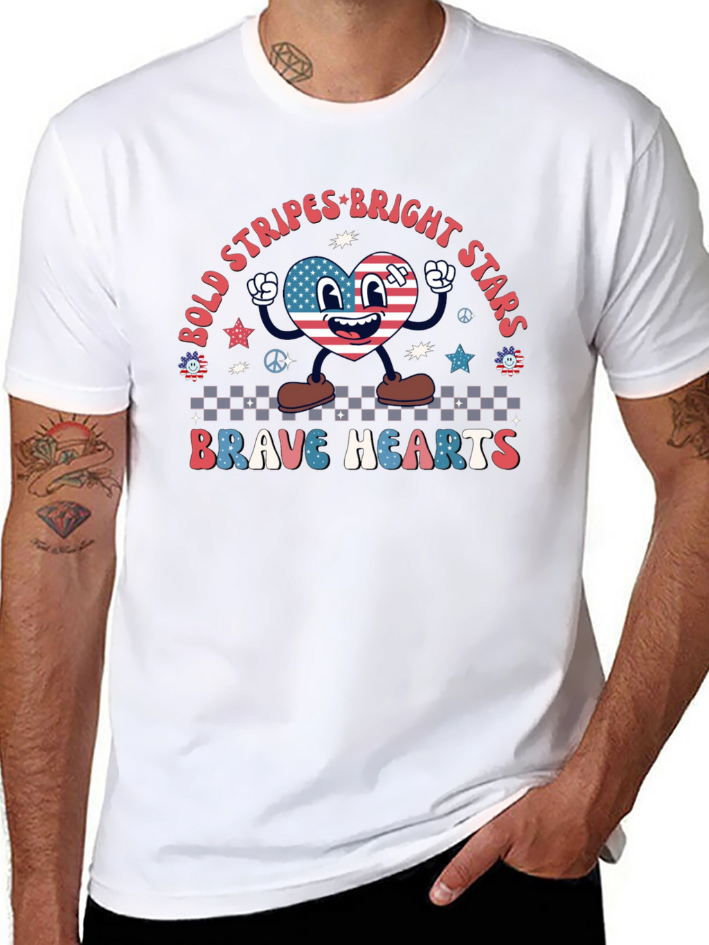 Bold Stripes Bright Stars Brave Hearts Graphic Tee