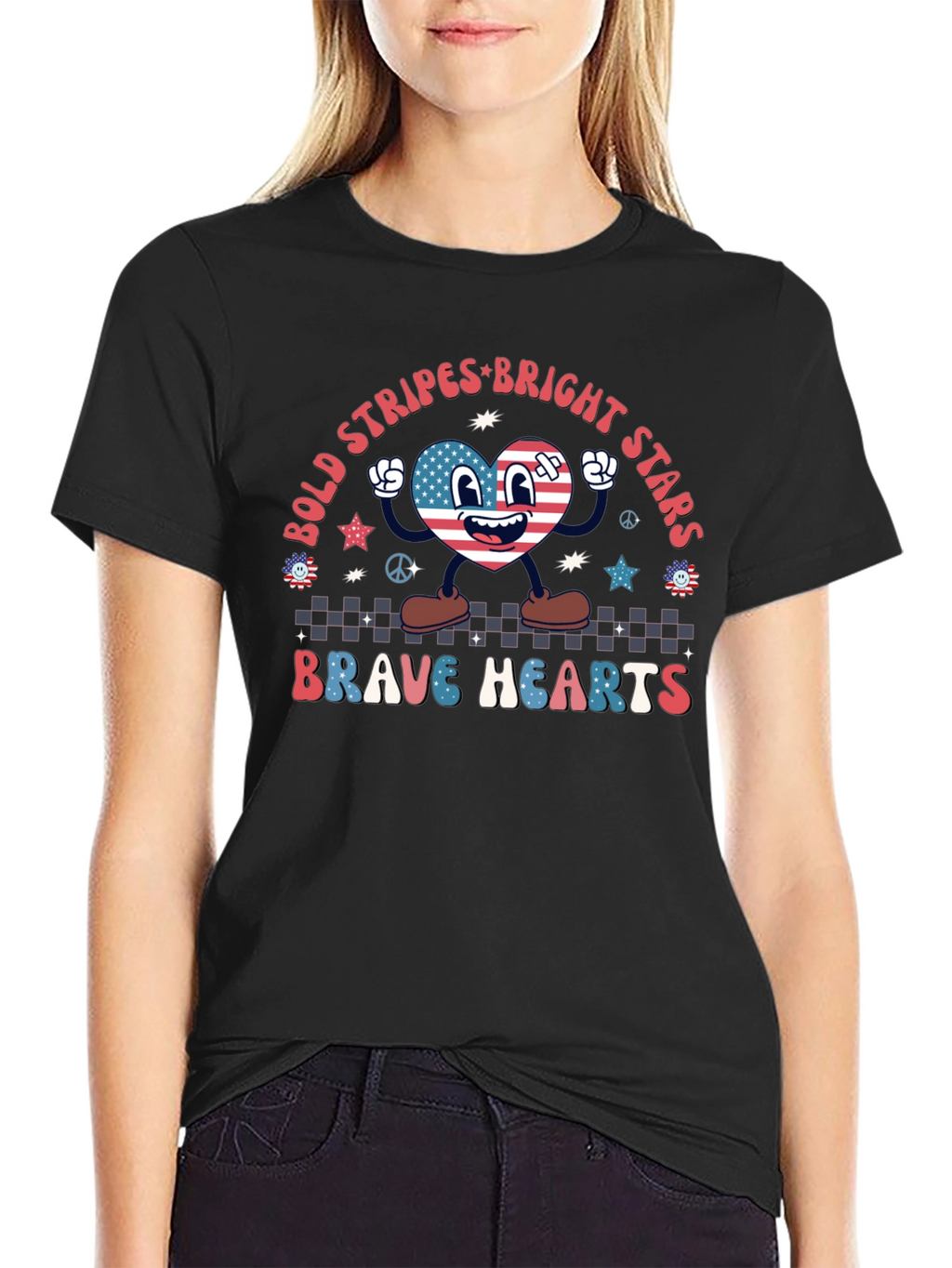 Bold Stripes Bright Stars Brave Hearts Graphic Tee