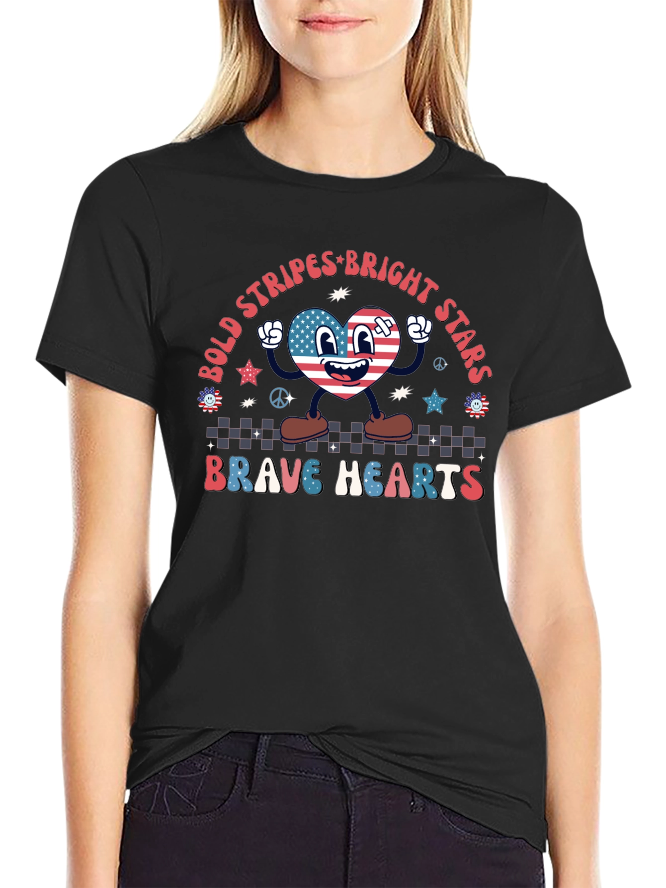 Bold Stripes Bright Stars Brave Hearts Graphic Tee