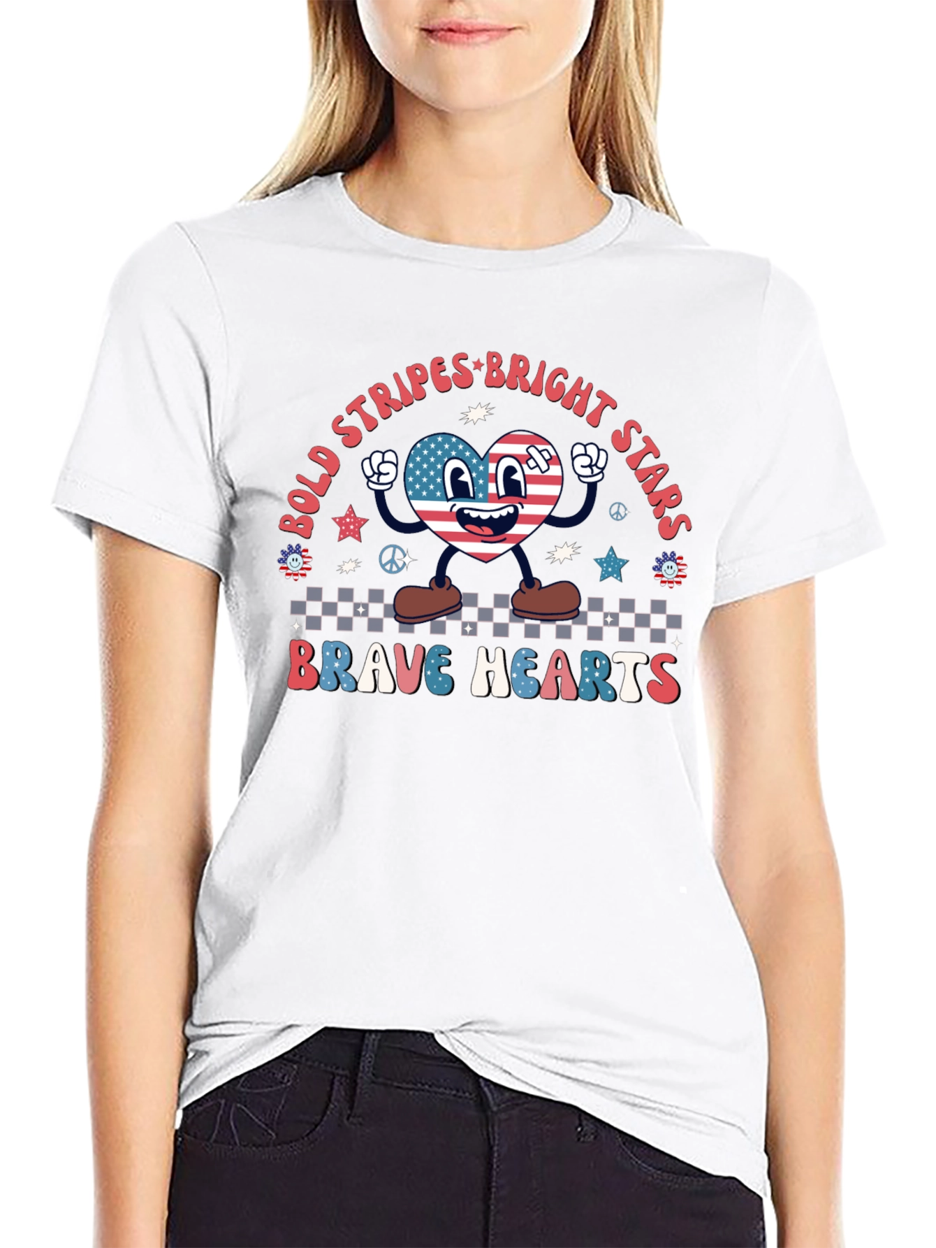 Bold Stripes Bright Stars Brave Hearts Graphic Tee