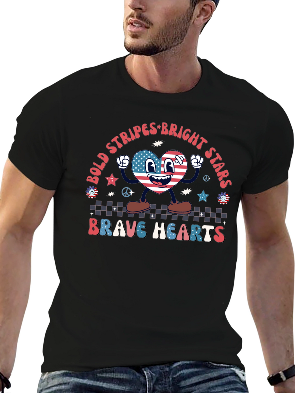 Bold Stripes Bright Stars Brave Hearts Graphic Tee