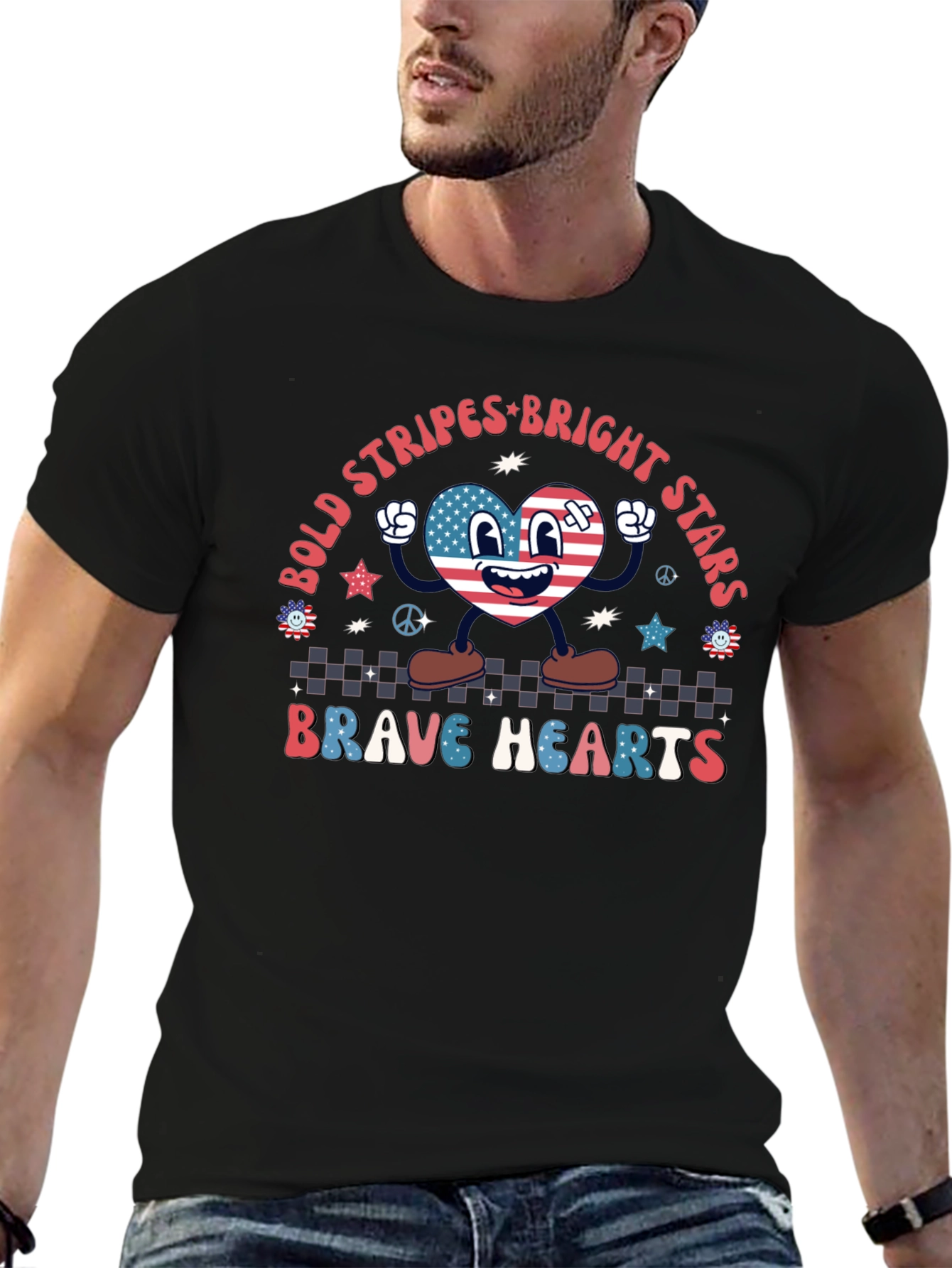 Bold Stripes Bright Stars Brave Hearts Graphic Tee