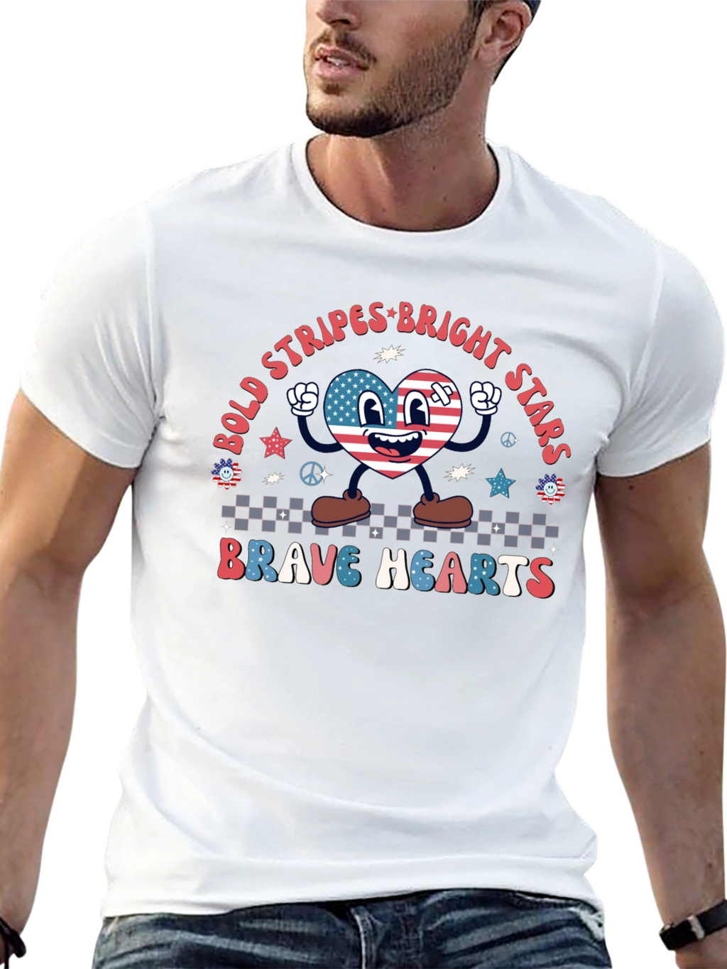 Bold Stripes Bright Stars Brave Hearts Graphic Tee