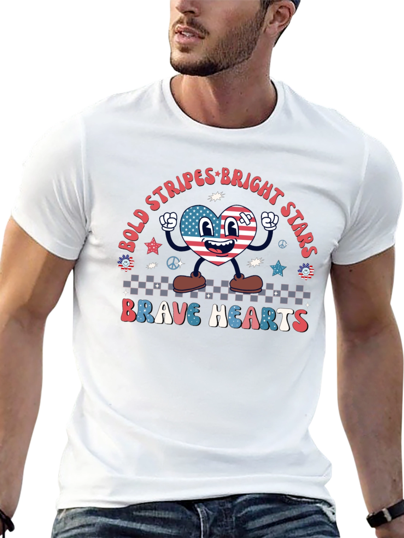 Bold Stripes Bright Stars Brave Hearts Graphic Tee