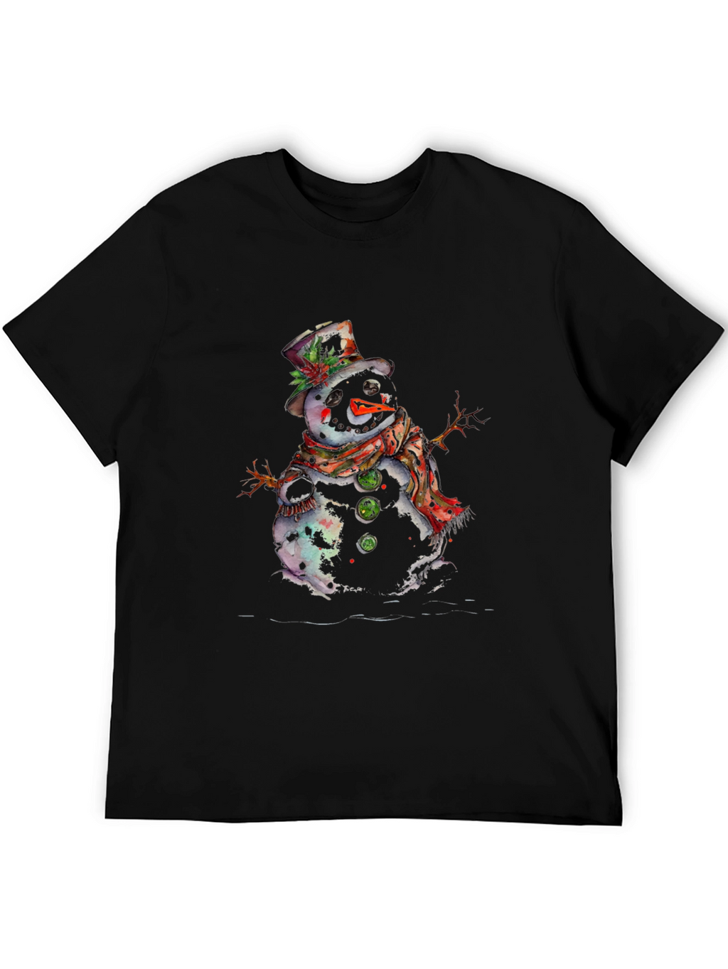 Snowman Graphic Tee - Black Cotton Blend Shirt