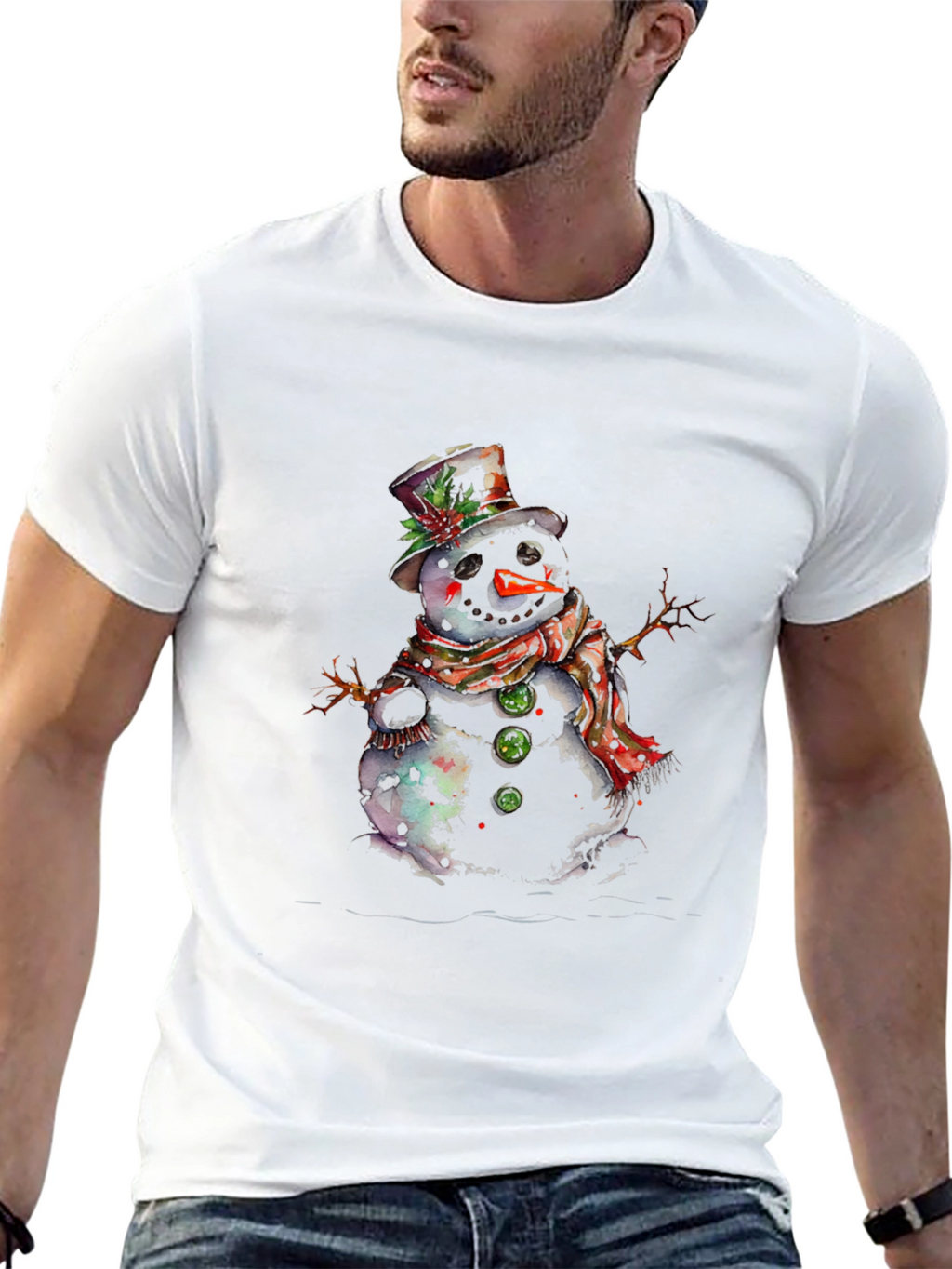 Snowman Graphic Tee - Black Cotton Blend Shirt