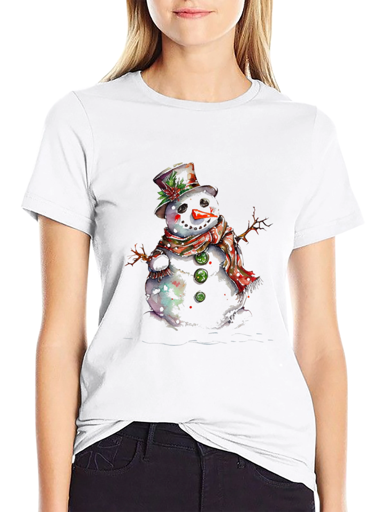 Snowman Graphic Tee - Black Cotton Blend Shirt