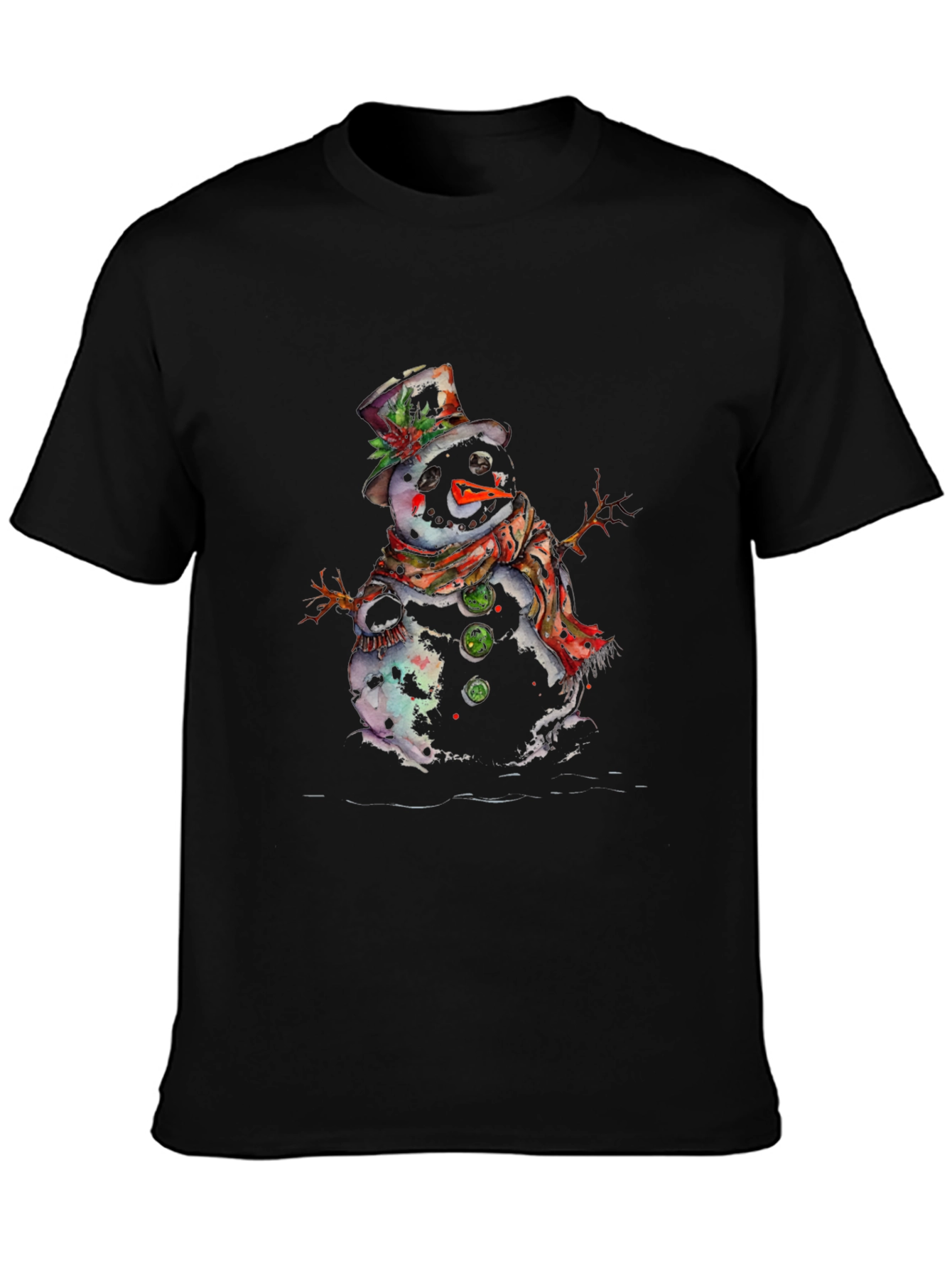 Snowman Graphic Tee - Black Cotton Blend Shirt