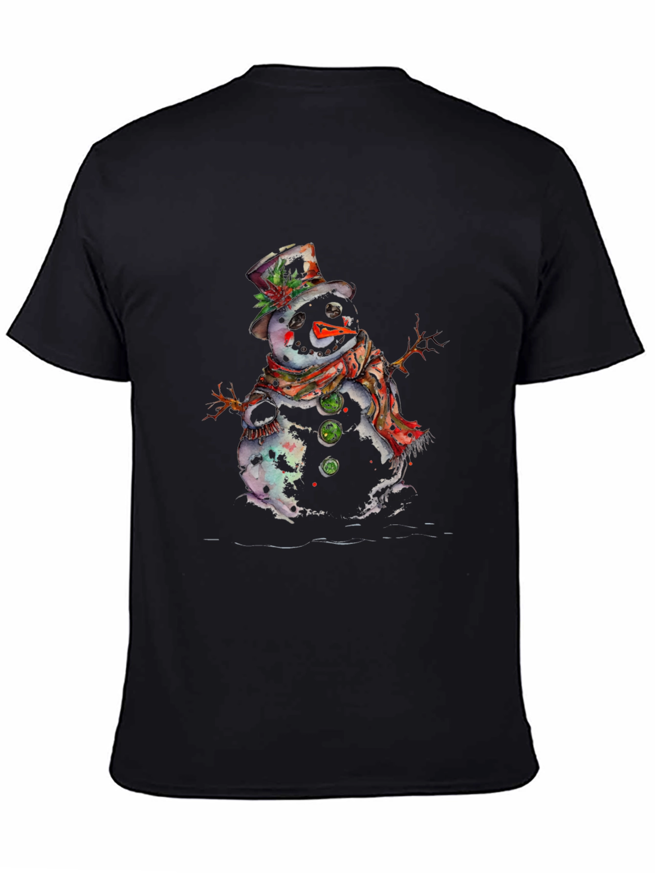 Snowman Graphic Tee - Black Cotton Blend Shirt