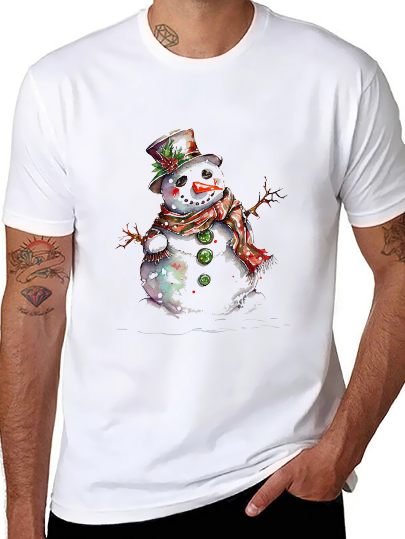 Snowman Graphic Tee - Black Cotton Blend Shirt