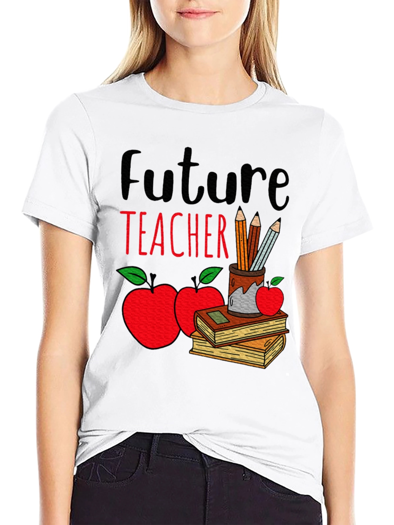 Future Teacher T-Shirt - Cute Apple & Books Design