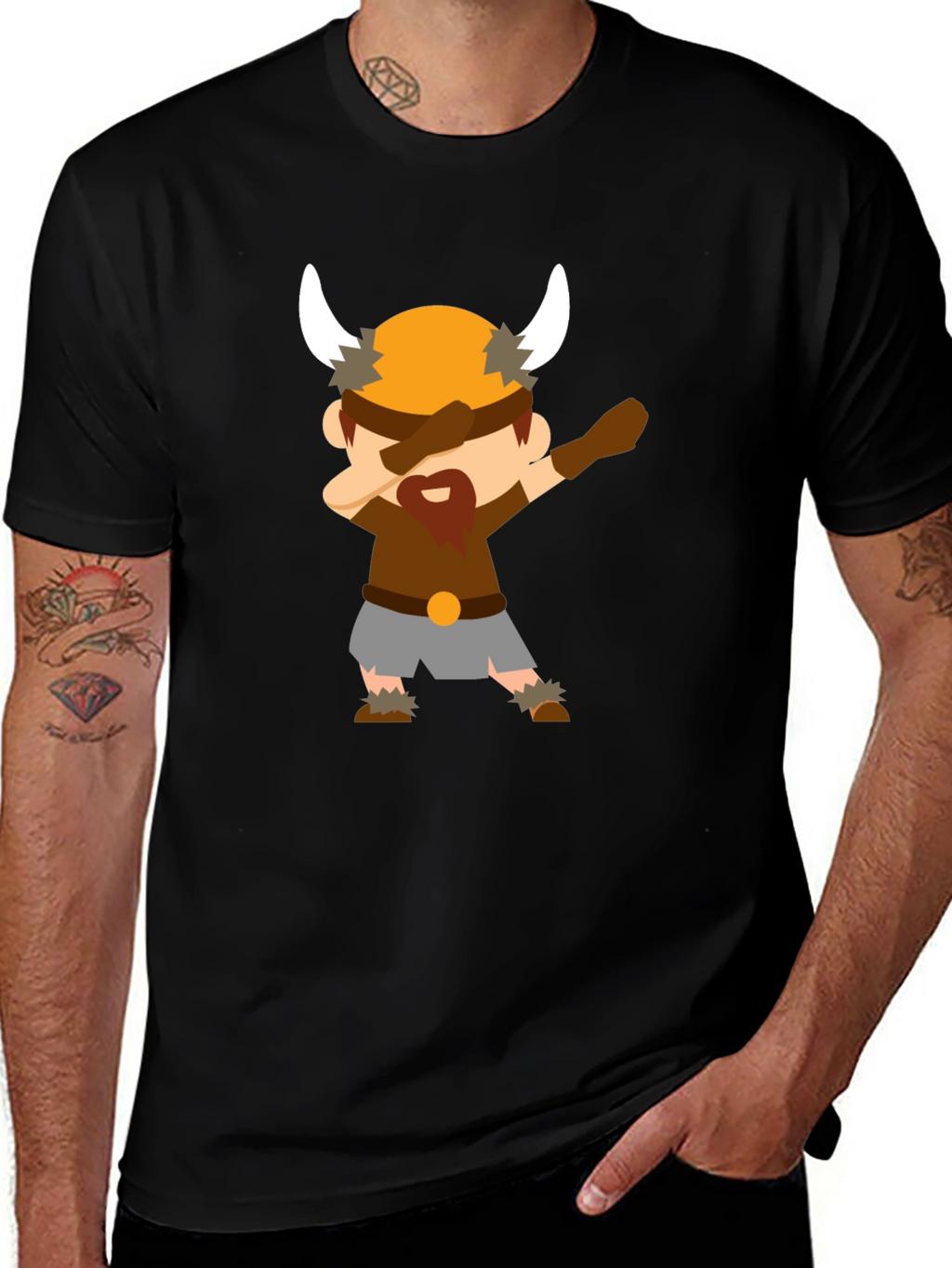 Dabbing Viking Cartoon Black T-Shirt