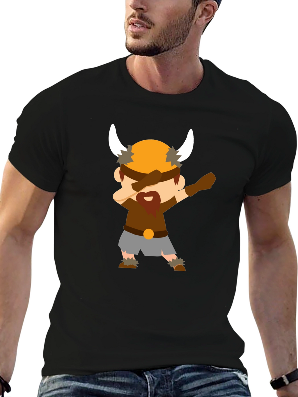 Dabbing Viking Cartoon Black T-Shirt